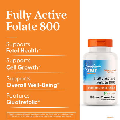 Doctor's Best Vitamin B9 Quatrefolic nutritional facts and ingredients label