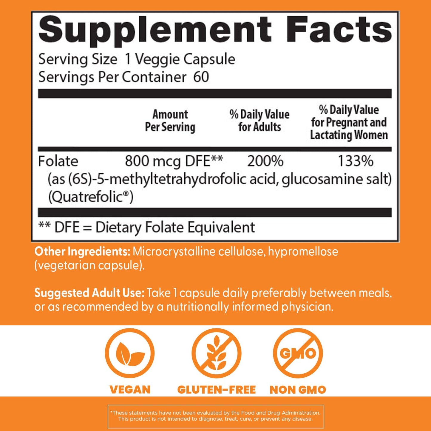 Doctor's Best non-GMO vegan active folate capsules for neurological health