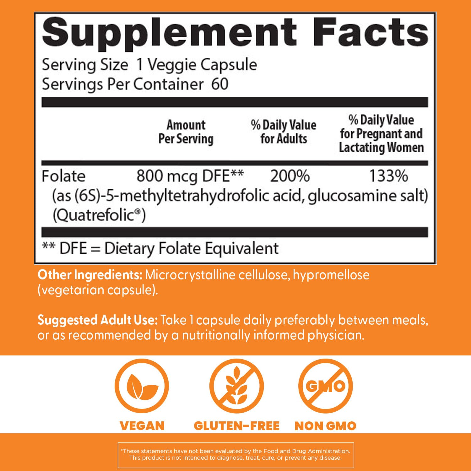 Doctor's Best non-GMO vegan active folate capsules for neurological health