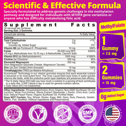 LILICARE methylated B complex supplement peach flavor nutrition facts label