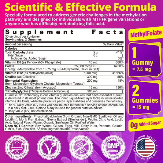 LILICARE methylated B complex supplement peach flavor nutrition facts label