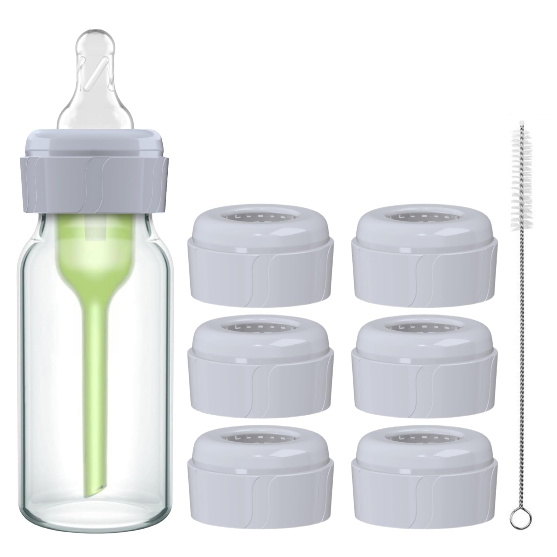Set of six white replacement collars for narrow bottles