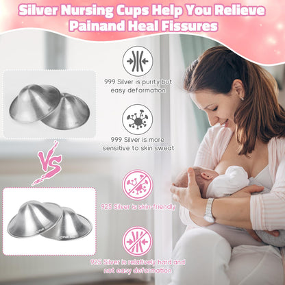 Hands holding Fati silver nursing cups to show size and texture