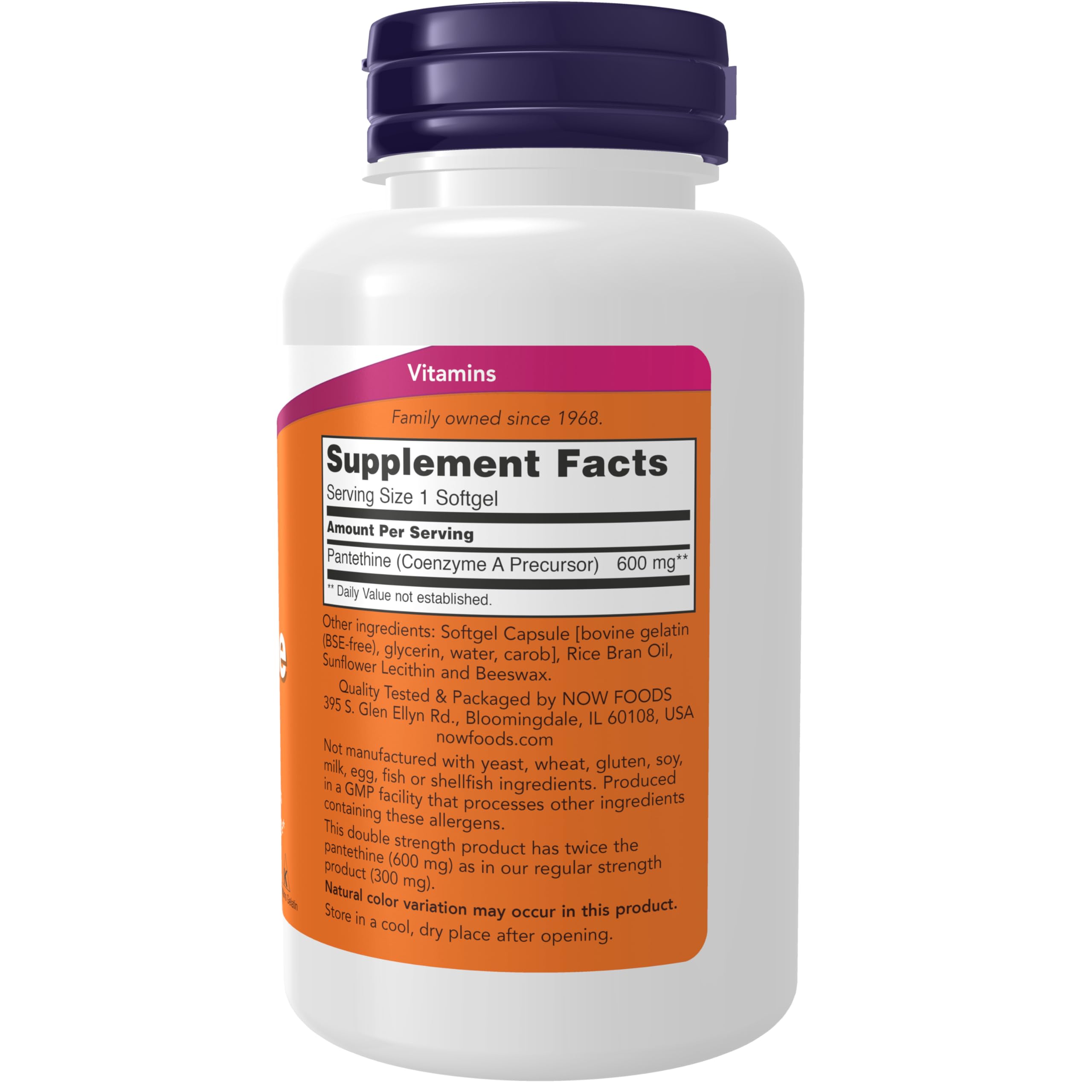 Now Foods Pantethine 600mg cardiovascular support supplement label