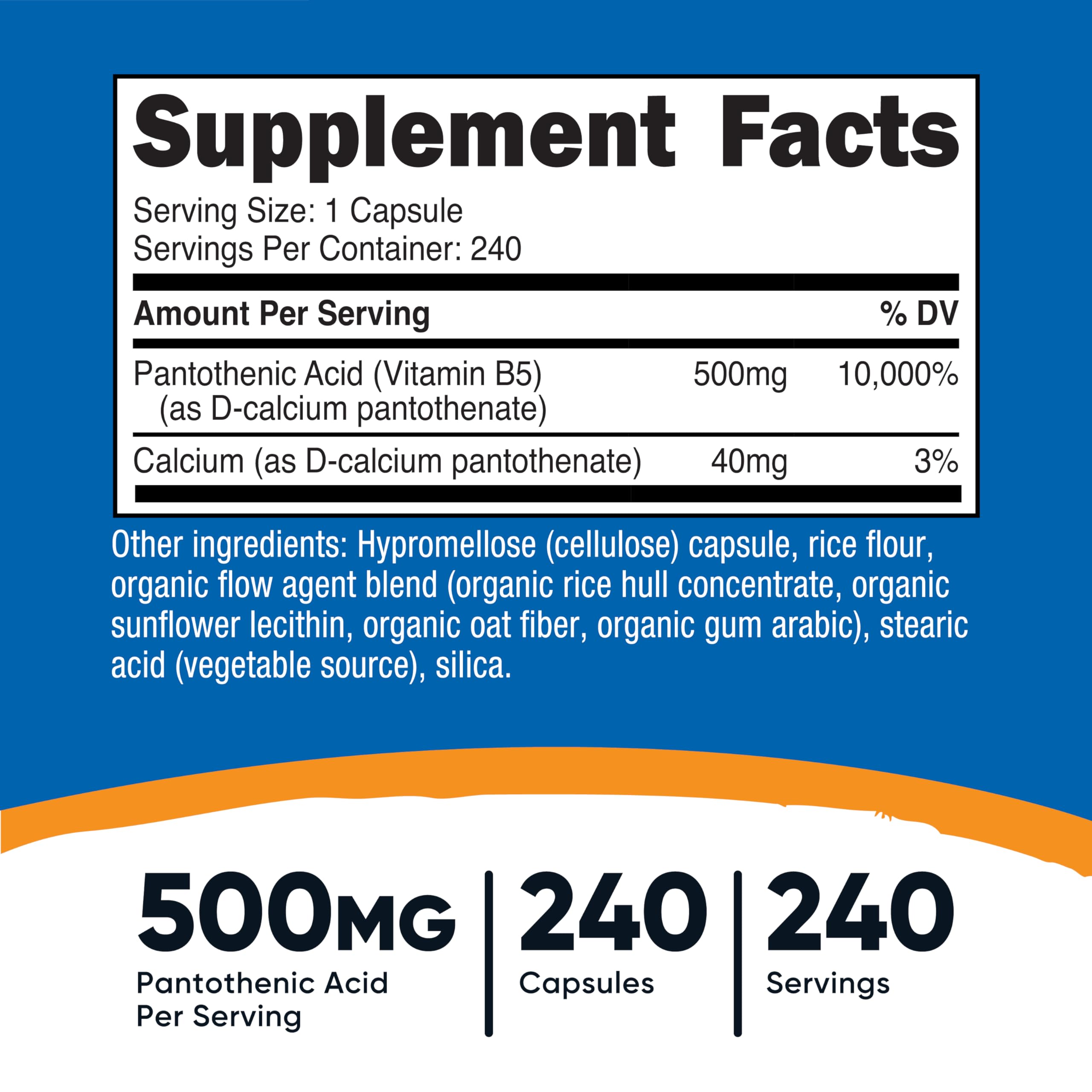 Nutricost Vitamin B5 240 capsule bottle supplement label