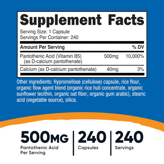 Nutricost Vitamin B5 240 capsule bottle supplement label