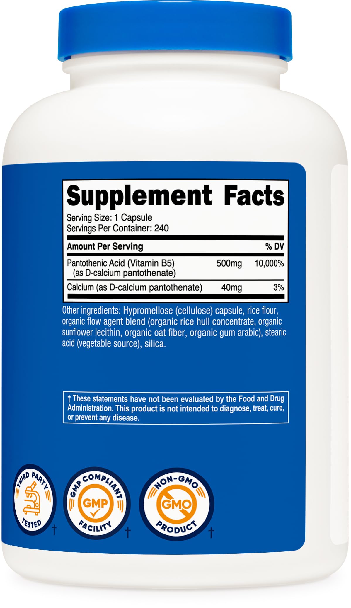 Nutricost Vitamin B5 240 capsules container side view