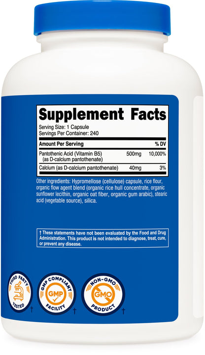 Nutricost Vitamin B5 240 capsules container side view