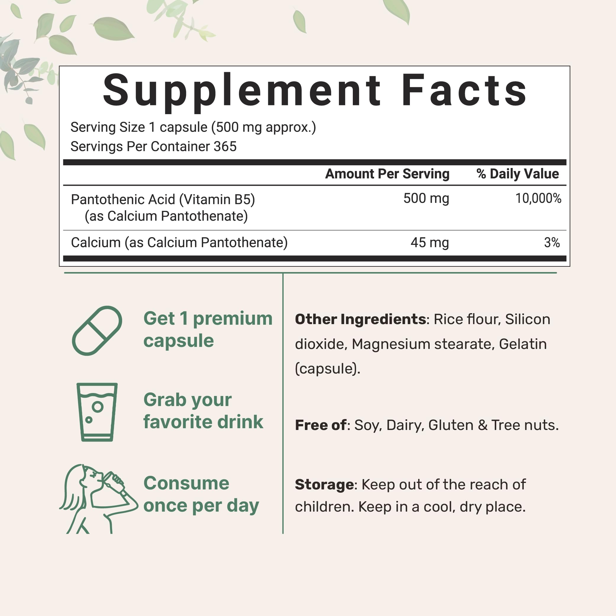 Close up of Micro Ingredients Vitamin B5 365 capsules bottle