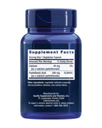 Life Extension Vitamin B5 100 capsules supplement facts label