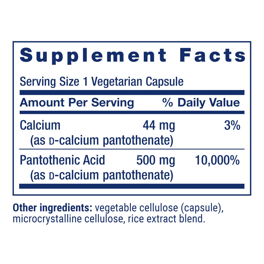 Life Extension Pantothenic Acid vegetarian capsules bottle side profile