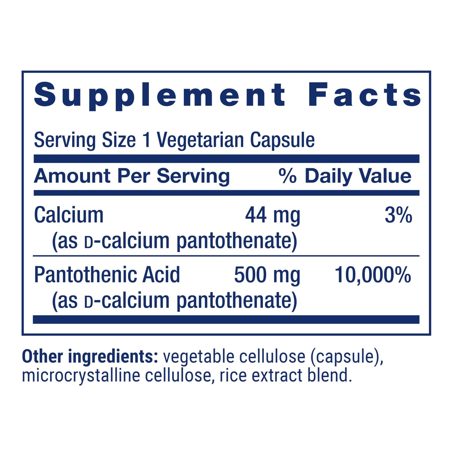 Life Extension Pantothenic Acid vegetarian capsules bottle side profile