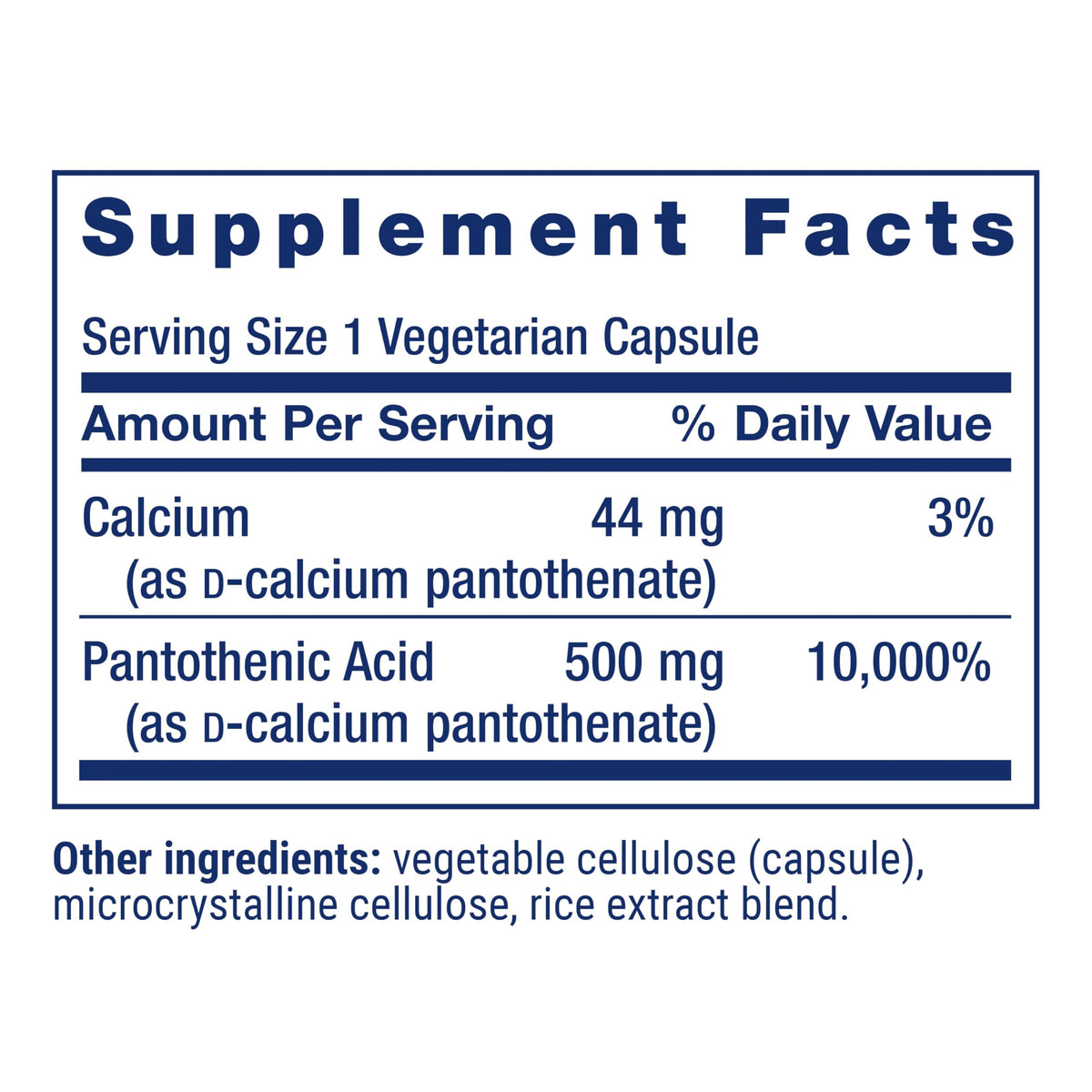 Life Extension Pantothenic Acid vegetarian capsules bottle side profile