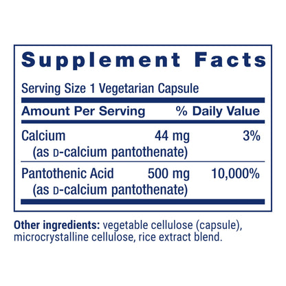 Life Extension Pantothenic Acid vegetarian capsules bottle side profile