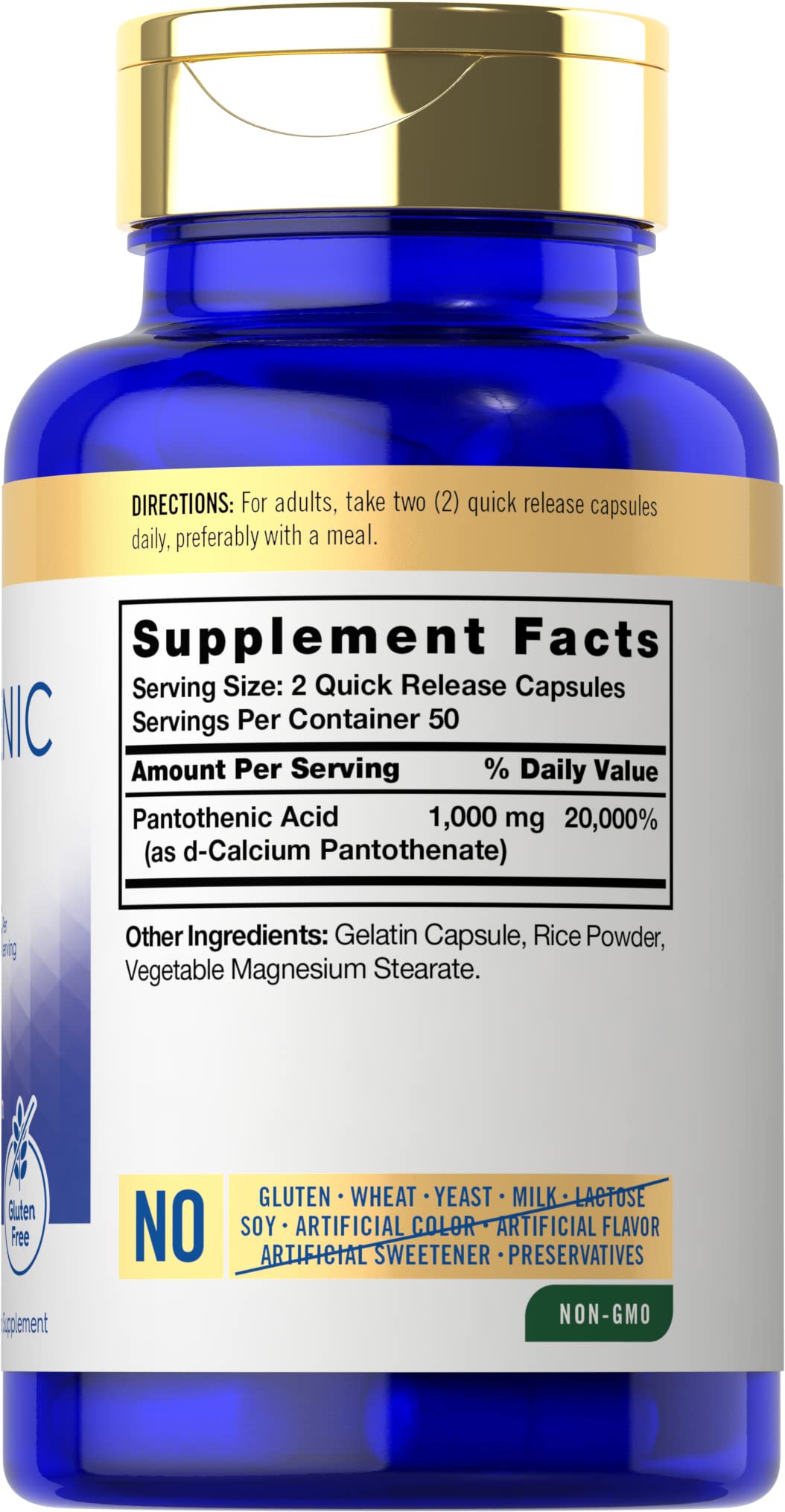 Carlyle Vitamin B5 1000mg capsule nutritional supplement bottle