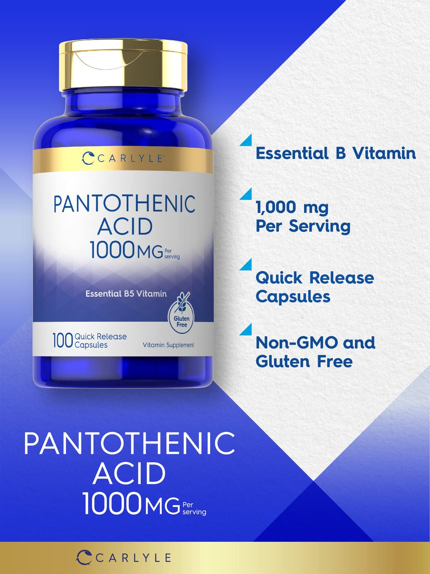 Back label of Carlyle Pantothenic Acid 1000mg showing ingredients