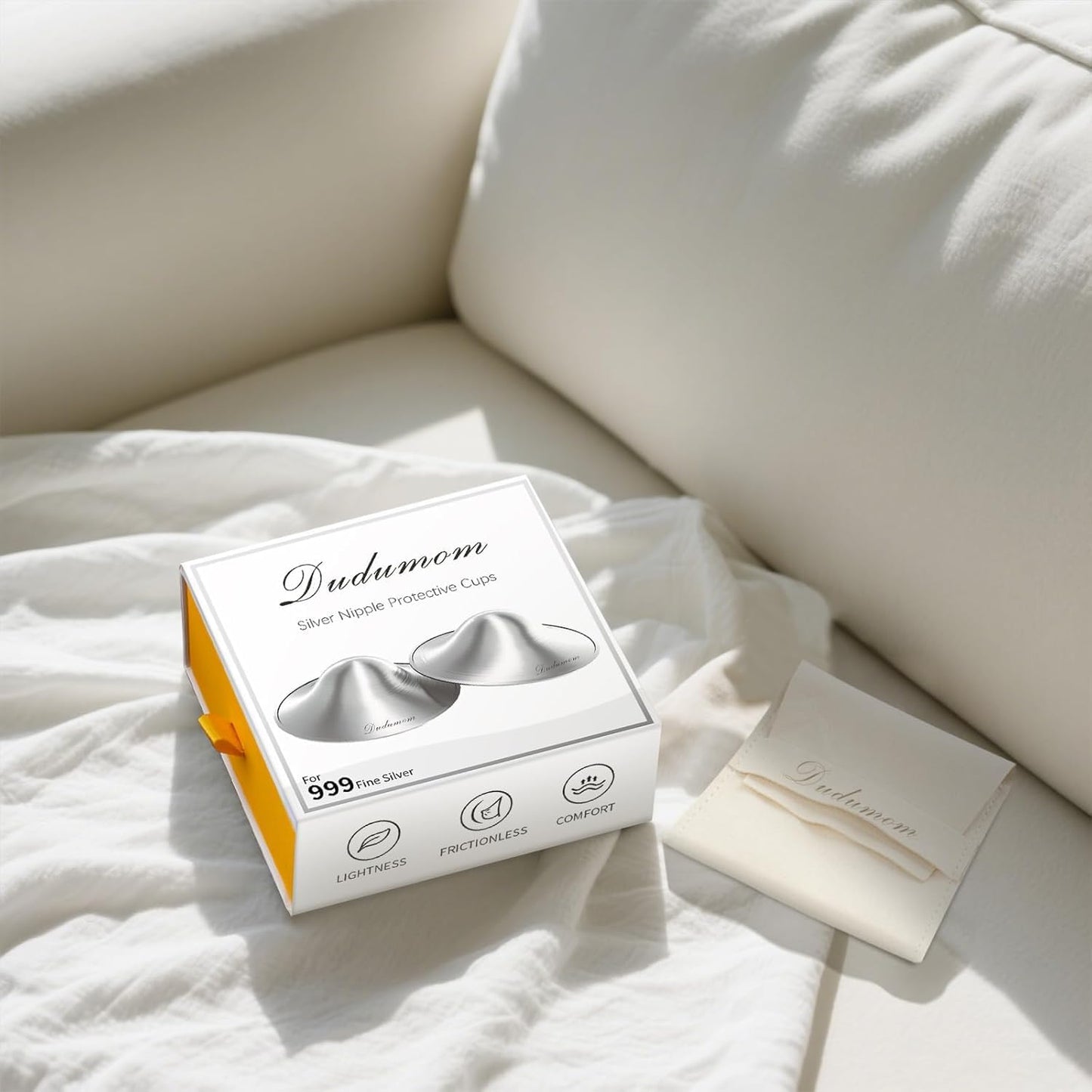 Fati silver nursing cups placed inside nursing bra for demonstration