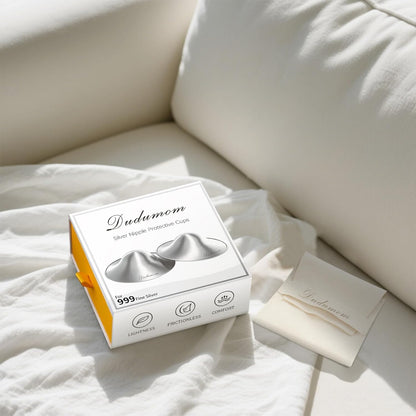 Fati silver nursing cups placed inside nursing bra for demonstration