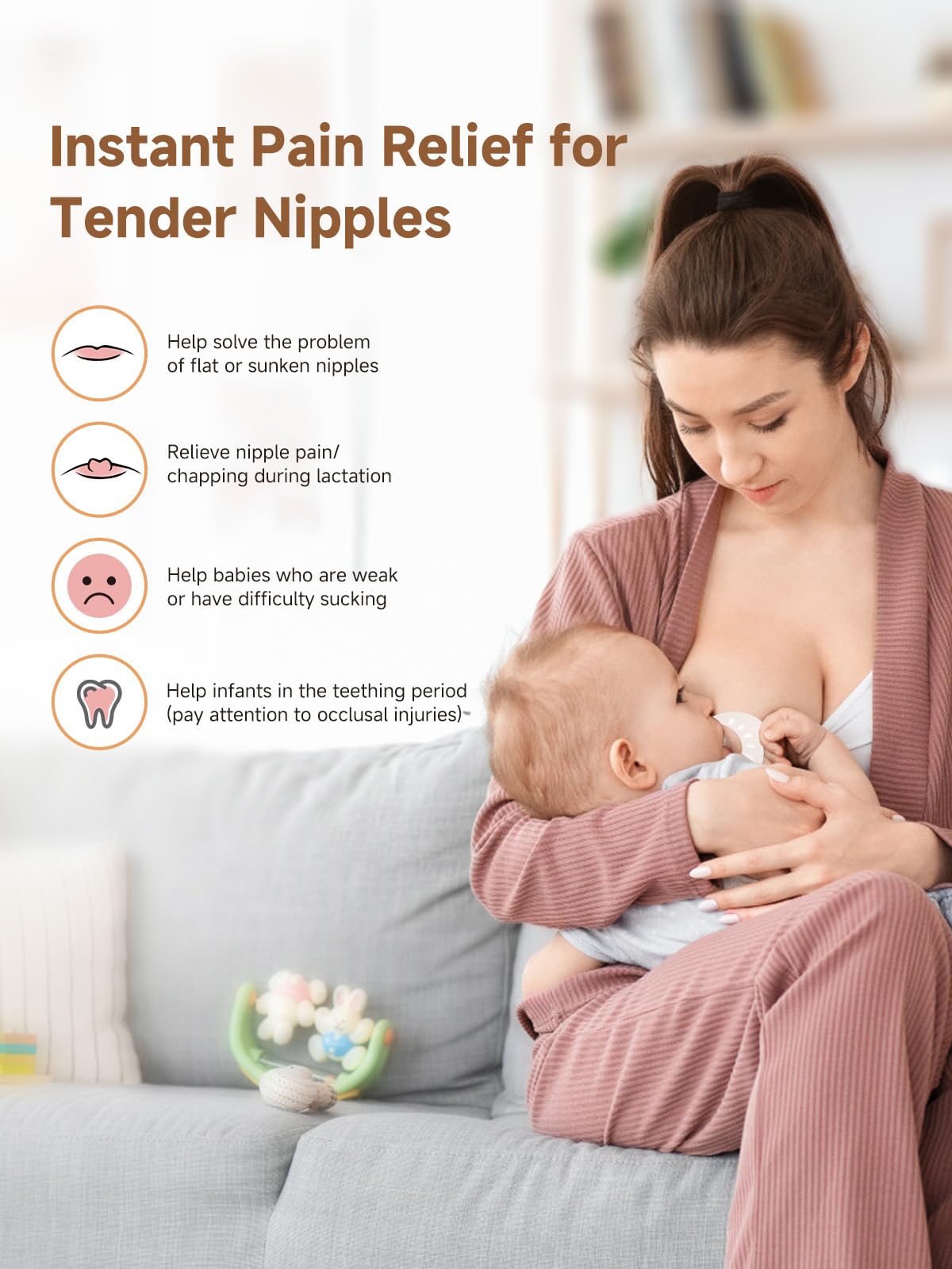 Food-grade silicone nipple shield for inverted nipples