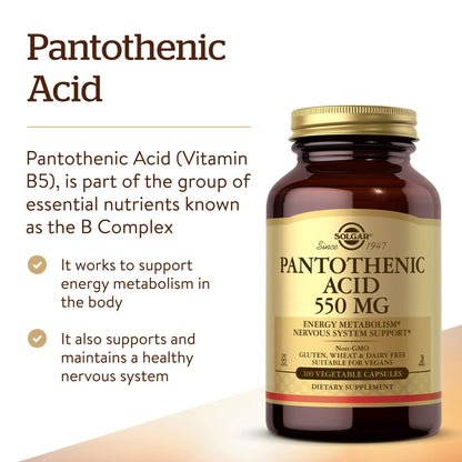 Solgar Pantothenic Acid vegetable capsules dietary information