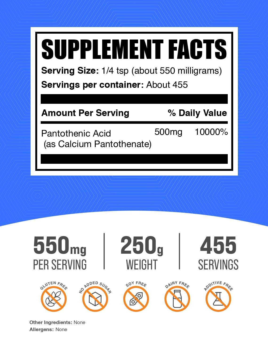 BulkSupplements calcium pantothenate powder packaging label details