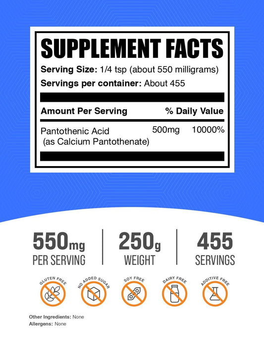 BulkSupplements calcium pantothenate powder packaging label details