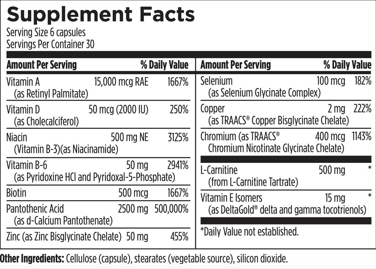 Designs for Health Acnutrol 180 capsules packaging side view