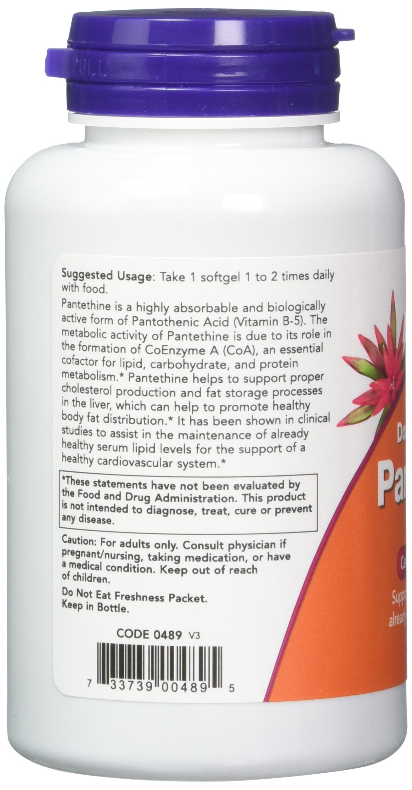 Now Foods Pantethine 600 mg supplement label details