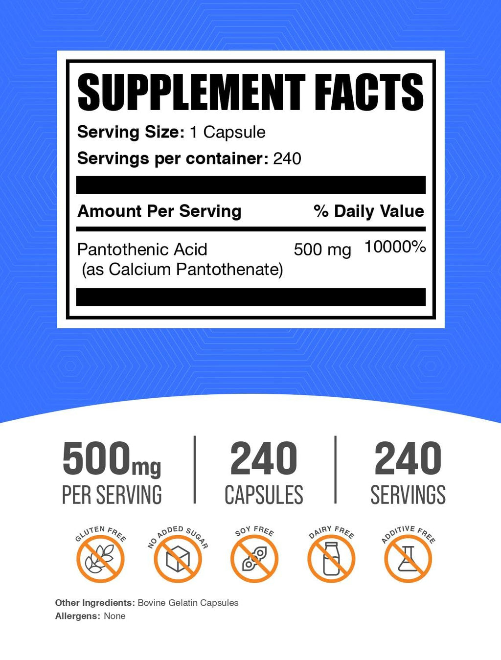 BulkSupplements Vitamin B5 240 count nutritional supplement bottle