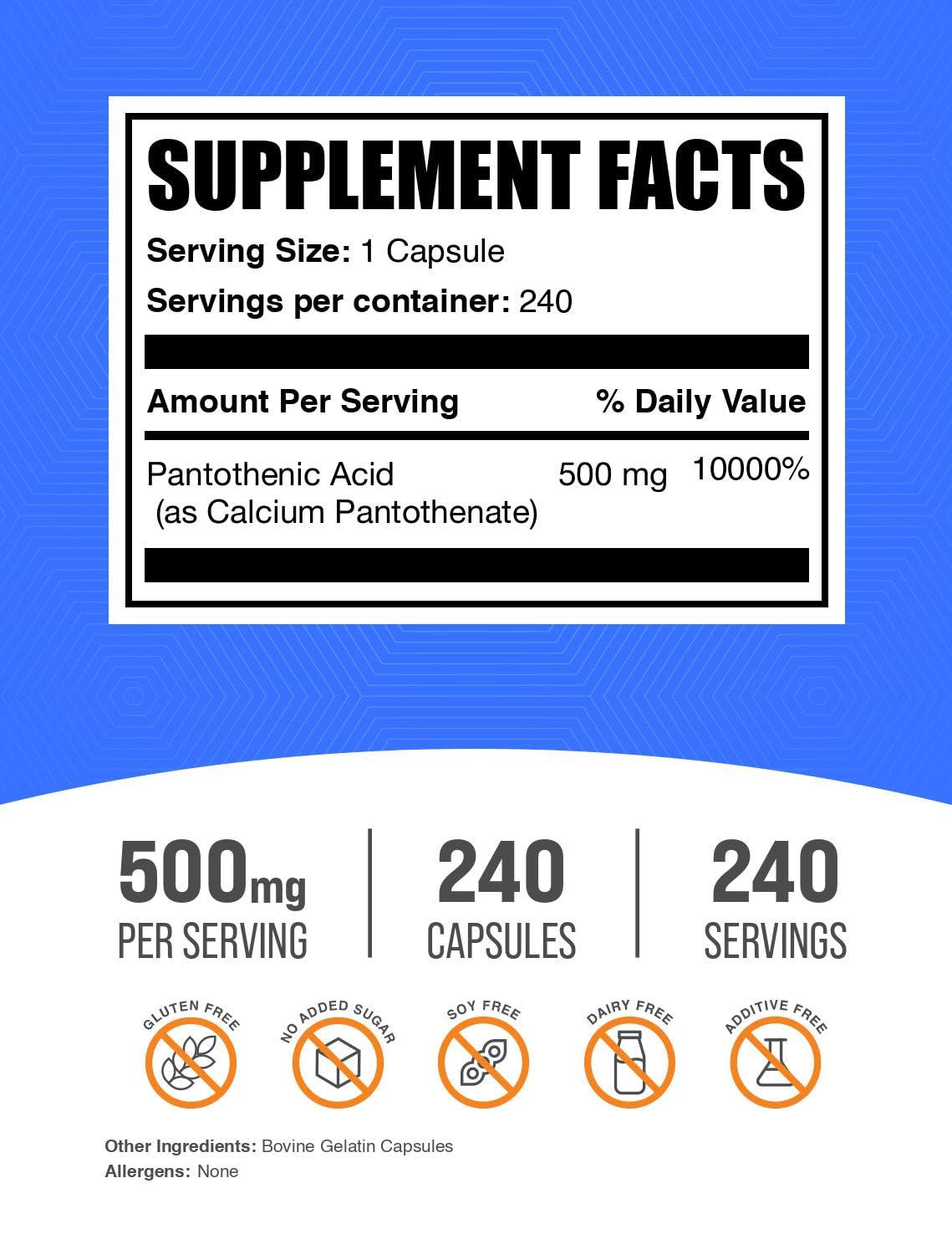 BulkSupplements Vitamin B5 240 count nutritional supplement bottle