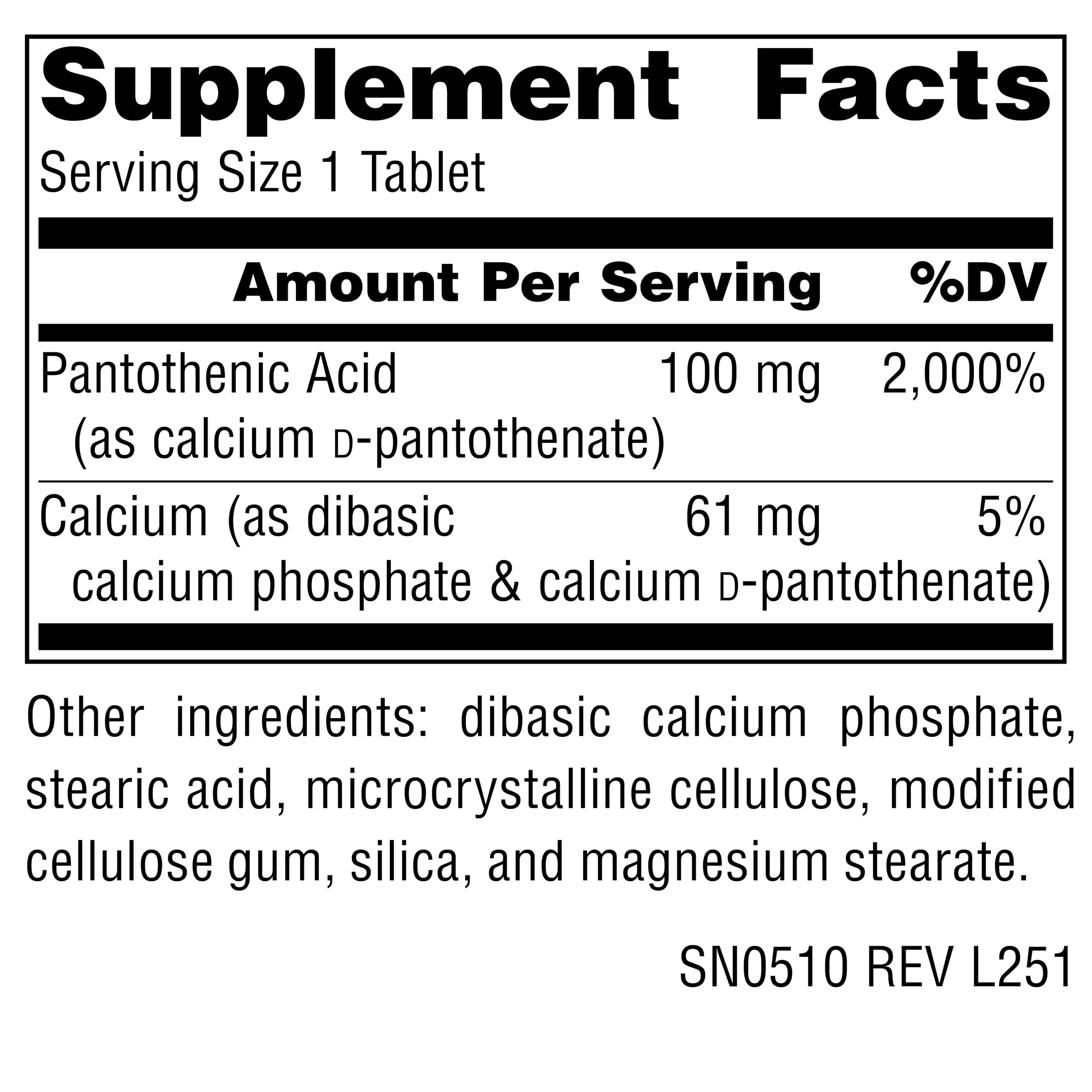 Source Naturals Vitamin B5 supplement bottle label