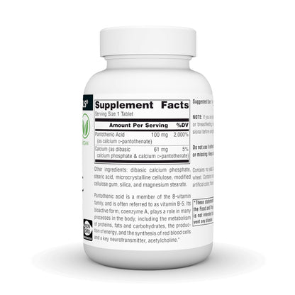 Source Naturals Pantothenic Acid 100mg vegan tablet bottle