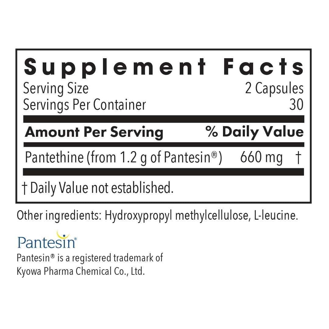 Allergy Research Group Pantethine supplement facts label