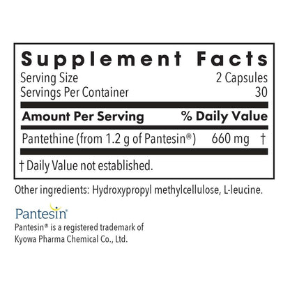Allergy Research Group Pantethine supplement facts label
