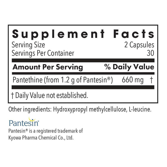 Allergy Research Group Pantethine supplement facts label