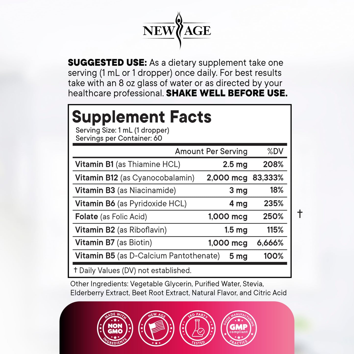 New Age Vitamin B Complex ingredient label details