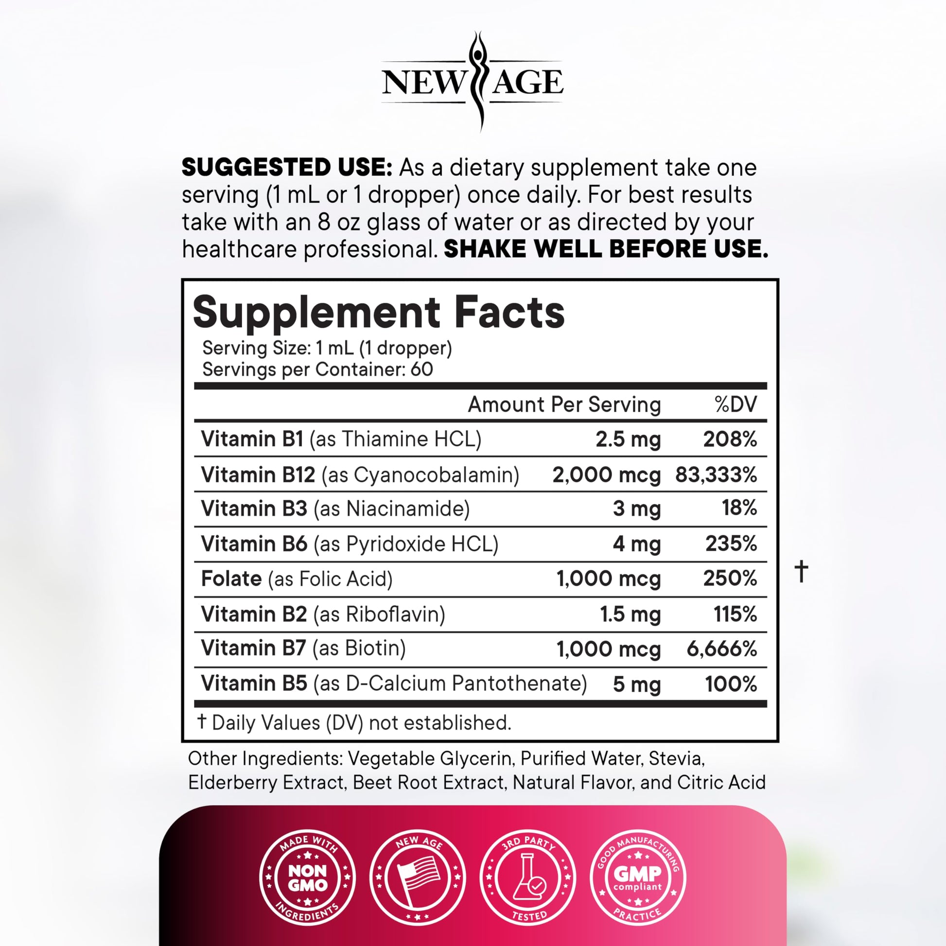 New Age Vitamin B Complex ingredient label details