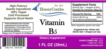 Close up of HoneyCombs Pantothenic Acid dropper bottle