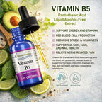 Vegan and alcohol-free liquid B5 supplement bottle
