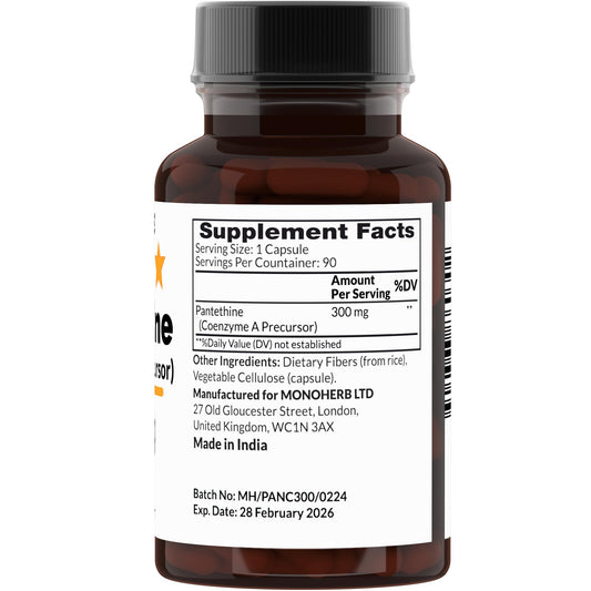 Monoherb Pantethine dietary supplement bottle label details