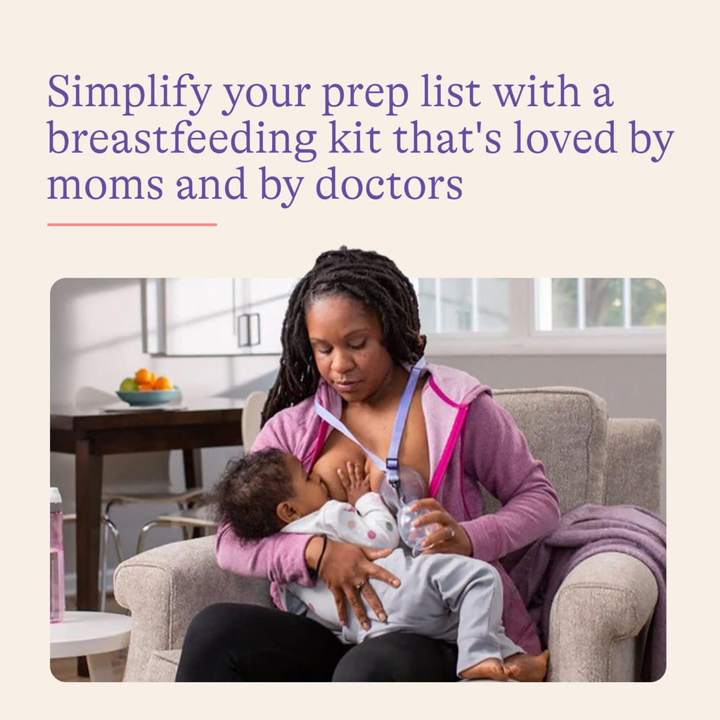 Lansinoh 77-piece breastfeeding kit components layout