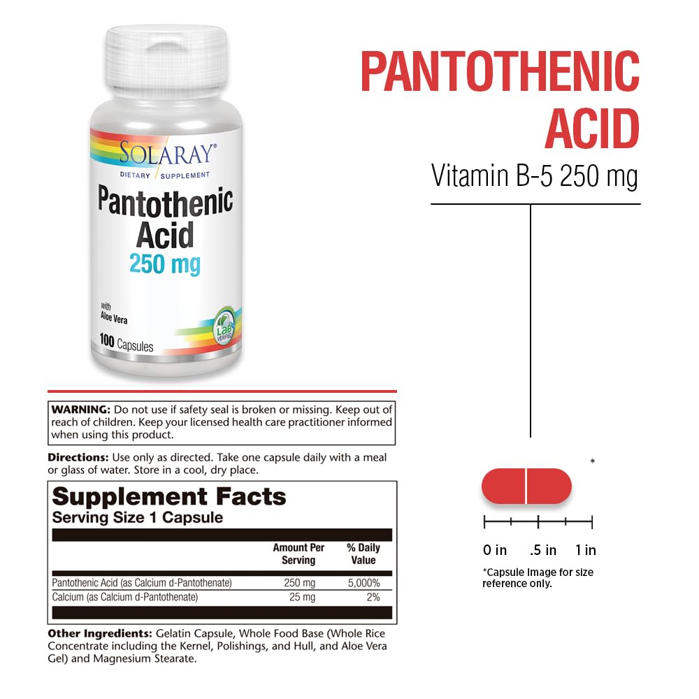 Side view of Solaray Pantothenic Acid 100 capsule bottle