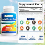 Best Naturals Pantothenic Acid 500mg bottle label detail