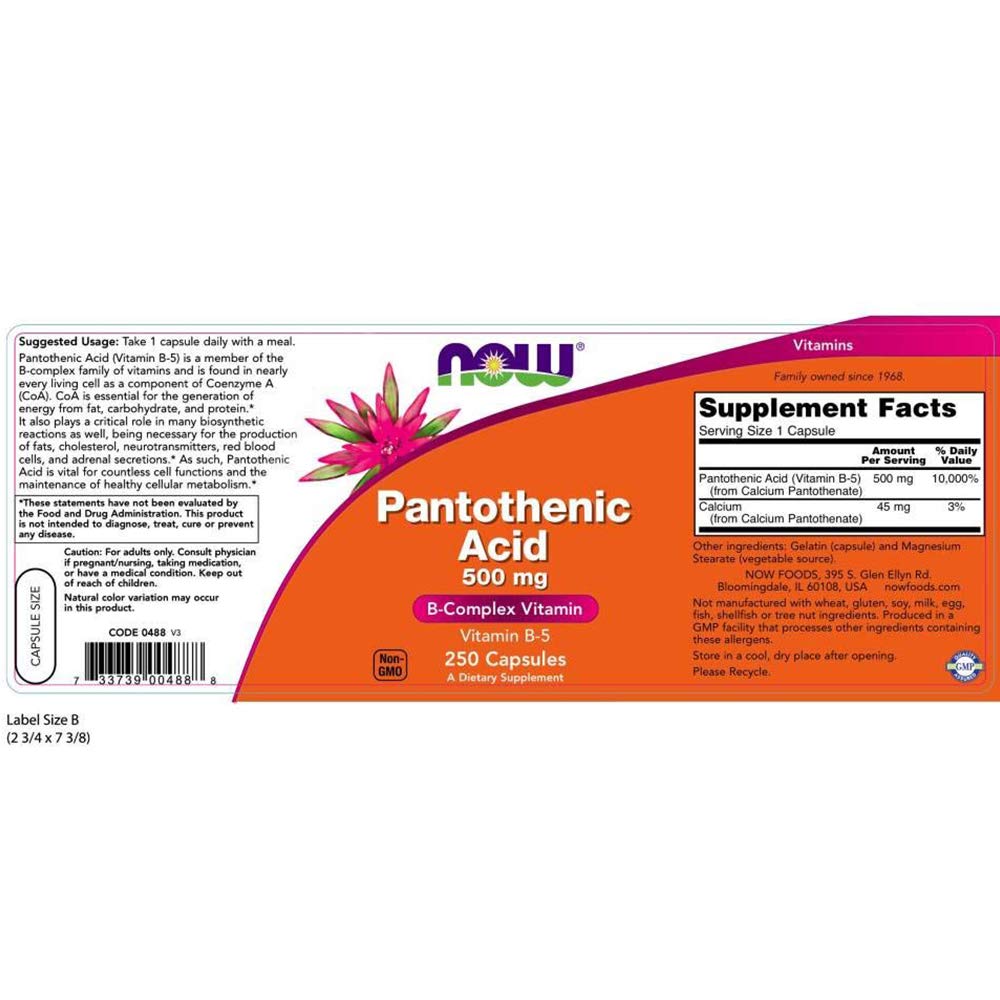 NOW Foods Vitamin B5 250 capsule bottle for energy metabolism support