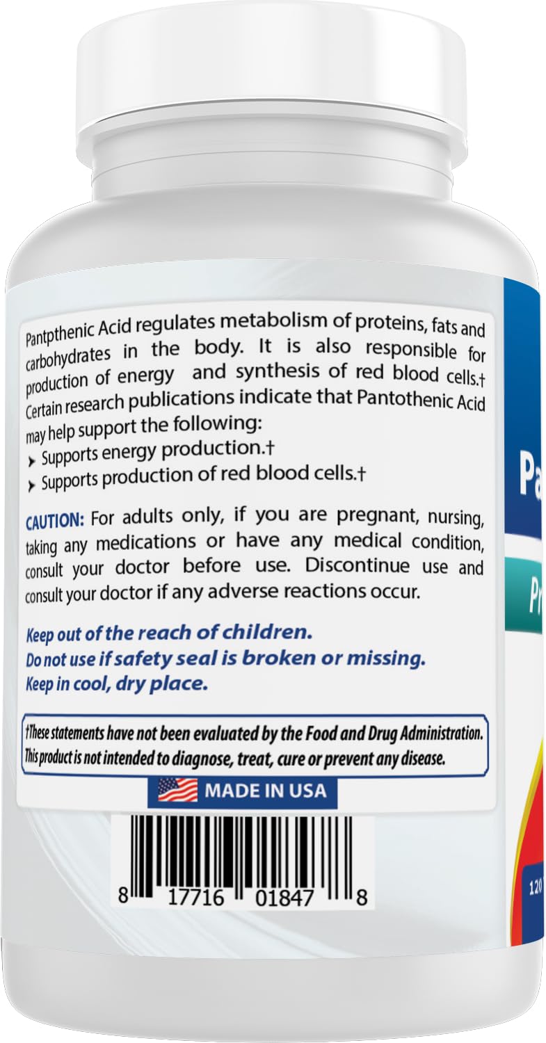 Best Naturals Pantothenic Acid 500mg dietary supplement product packaging