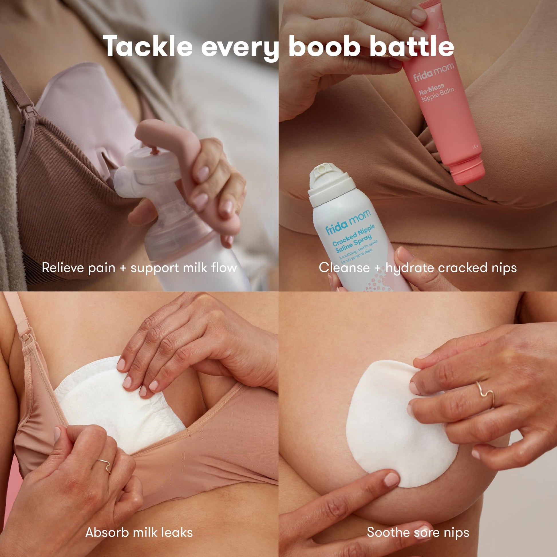 Detailed view of Frida Mom hydrogel pads and nipple balm
