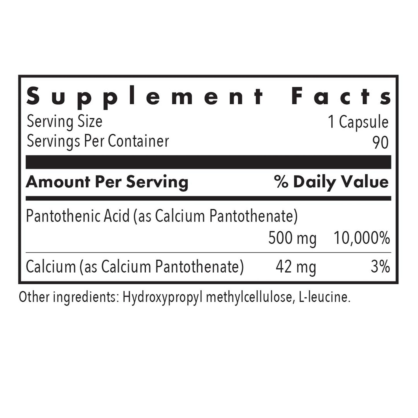 Allergy Research Group Pantothenic Acid hypoallergenic formula ingredients and directions side