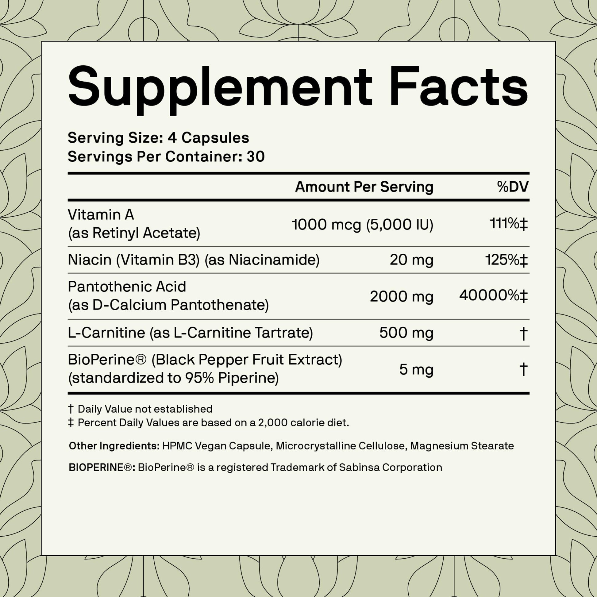 Nutriissa Acnetane bottle back label with usage instructions