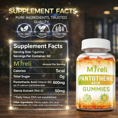 Close up of Myreli vegetarian Vitamin B5 chewable gummies