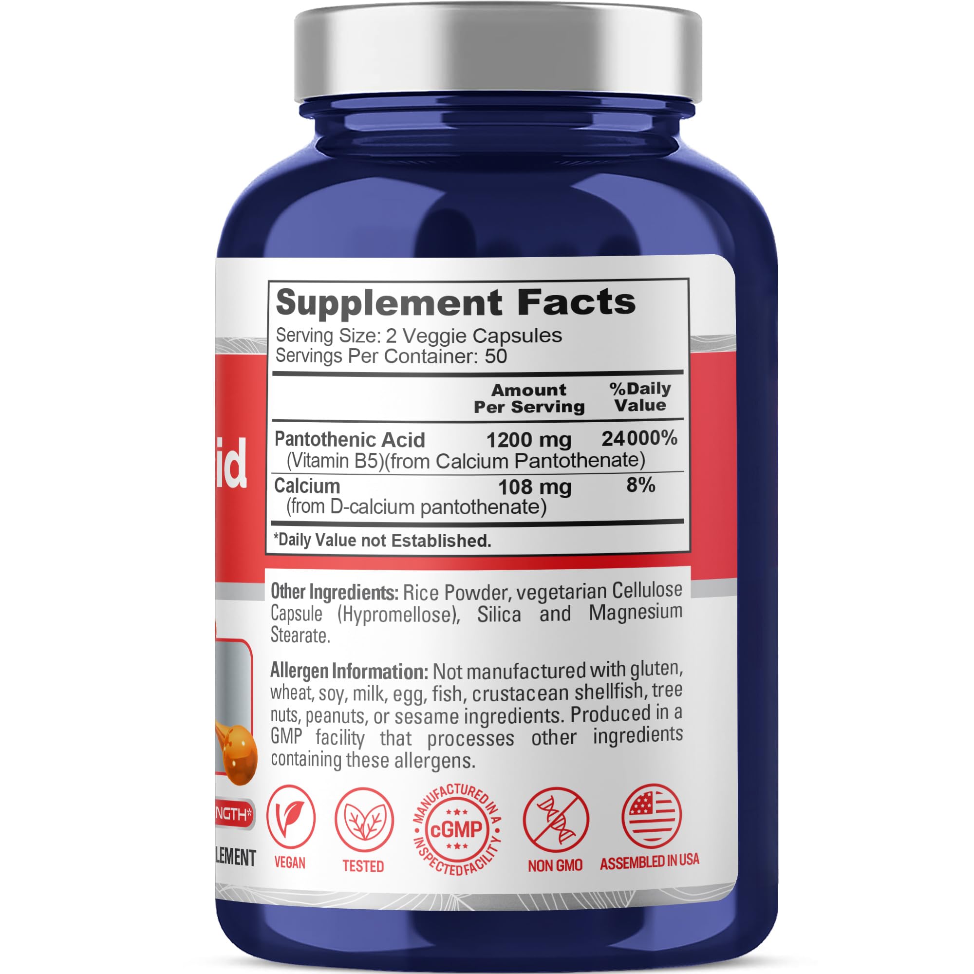 NusaPure Vitamin B5 supplement label details
